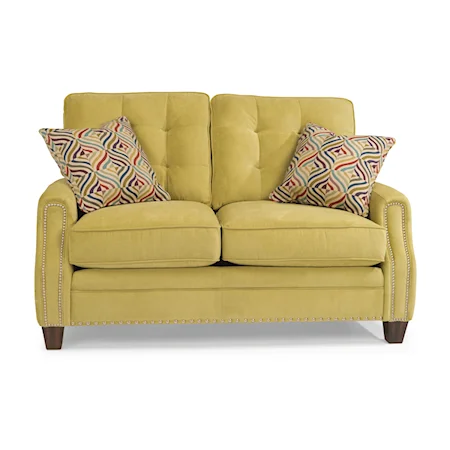 Contemporary Button Tufted Loveseat with Nailheads